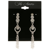 Silver-Tone Metal Dangle-Earrings With Crystal Accents #3974