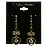 Heart Bow Dangle-Earrings  With Crystal Accents Gold-Tone Color #4014