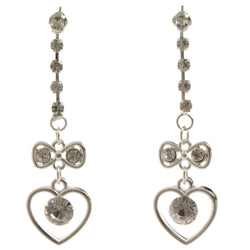 Heart Bow Dangle-Earrings  With Crystal Accents Silver-Tone Color #4025
