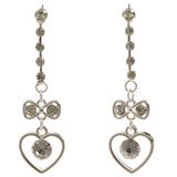 Heart Bow Dangle-Earrings  With Crystal Accents Silver-Tone Color #4025