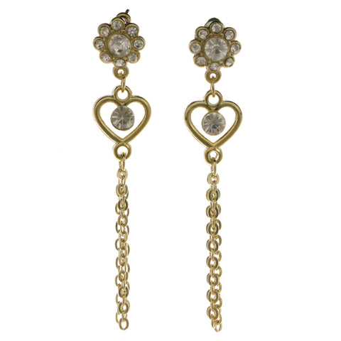 Heart Flower Dangle-Earrings  With Crystal Accents Gold-Tone Color #3957