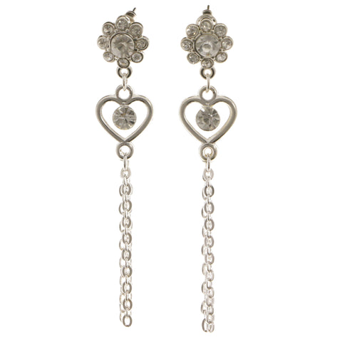 Heart Flower Dangle-Earrings  With Crystal Accents Silver-Tone Color #3967