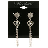 Heart Flower Dangle-Earrings  With Crystal Accents Silver-Tone Color #3967