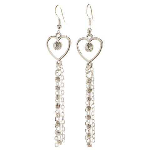 Heart Dangle-Earrings With Crystal Accents  Silver-Tone Color #3988