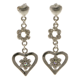 Heart Flower Dangle-Earrings  With Crystal Accents Silver-Tone Color #4018