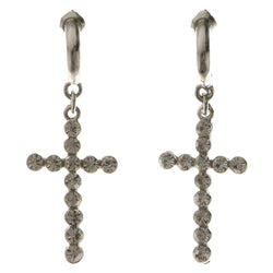 Cross Dangle-Earrings With Crystal Accents  Silver-Tone Color #4033