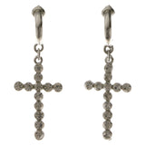 Cross Dangle-Earrings With Crystal Accents  Silver-Tone Color #4033