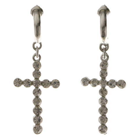 Cross Dangle-Earrings With Crystal Accents  Silver-Tone Color #4033