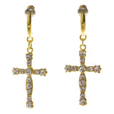 Cross Dangle-Earrings With Crystal Accents  Gold-Tone Color #4015