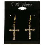 Cross Dangle-Earrings With Crystal Accents  Gold-Tone Color #4015
