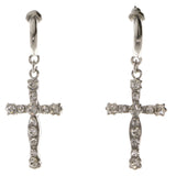 Cross Dangle-Earrings With Crystal Accents  Silver-Tone Color #3998