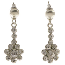 Flower Dangle-Earrings With Crystal Accents  Silver-Tone Color #4011