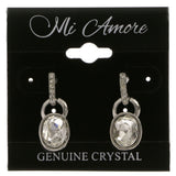 Silver-Tone Metal Dangle-Earrings With Crystal Accents #4002