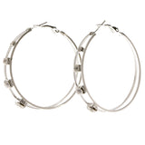 Silver-Tone Metal Hoop-Earrings With Crystal Accents #4037