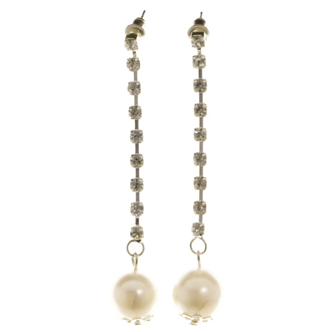 Silver-Tone Metal Dangle-Earrings With Crystal Accents #3968