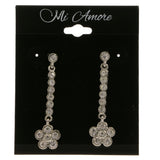 Flower Dangle-Earrings With Crystal Accents  Silver-Tone Color #4032