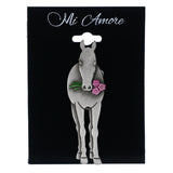 Horse Eating Flower Brooch-Pin Silver-Tone Pink & Green Colored #LQP1313