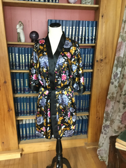 Black Floral Silky Kimono Style Robe