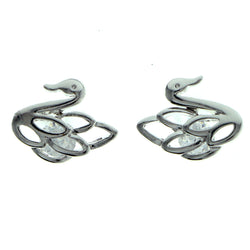 Cubic Zirconia Swan Stud-Earrings  With Crystal Accents Silver-Tone Color #2730