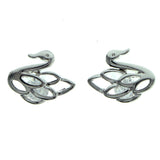 Cubic Zirconia Swan Stud-Earrings  With Crystal Accents Silver-Tone Color #2730
