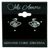 Cubic Zirconia Swan Stud-Earrings  With Crystal Accents Silver-Tone Color #2730