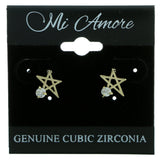 Cubic Zirconia Star Stud-Earrings  With Crystal Accents Gold-Tone Color #2733