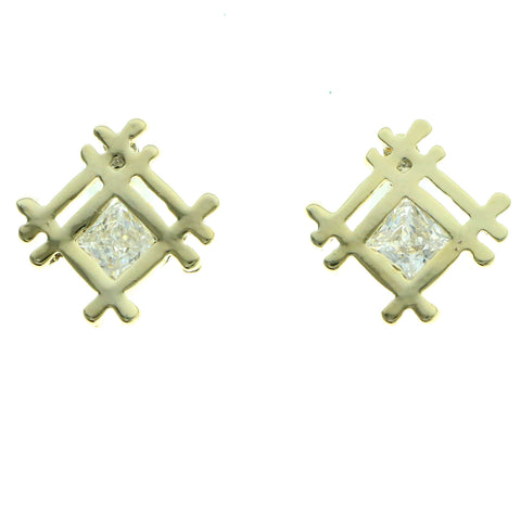 Cubic Zirconia Abstract Lattice Stud-Earrings  With Crystal Accents Gold-Tone Color #2735