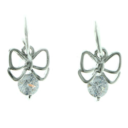 Cubic Zirconia Bow Dangle-Earrings  With Crystal Accents Silver-Tone Color #2738
