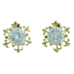 Cubic Zirconia Snow Flake Stud-Earrings  With Crystal Accents Gold-Tone Color #2741