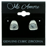 Cubic Zirconia Stud-Earrings With Crystal Accents  Silver-Tone Color #2744