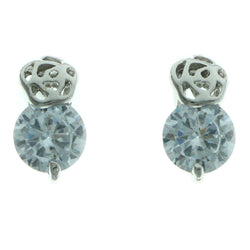 Cubic Zirconia Stud-Earrings With Crystal Accents  Silver-Tone Color #2746