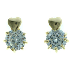 Cubic Zirconia Heart Stud-Earrings  With Crystal Accents Gold-Tone Color #2748