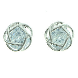 Cubic Zirconia Abstract Flower Stud-Earrings  With Crystal Accents Silver-Tone Color #2752
