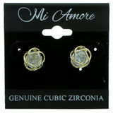 Cubic Zirconia Abstract Flower Stud-Earrings  With Crystal Accents Gold-Tone Color #2751