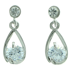 Cubic Zirconia Dangle-Earrings With Crystal Accents  Silver-Tone Color #2764