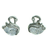 Cubic Zirconia Swan Stud-Earrings  With Crystal Accents Silver-Tone Color #2770