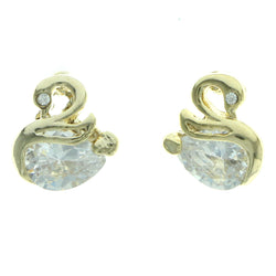 Cubic Zirconia Swan Stud-Earrings  With Crystal Accents Gold-Tone Color #2769
