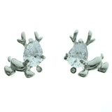 Cubic Zirconia Reindeer Stud-Earrings  With Crystal Accents Silver-Tone Color #2772