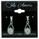 Cubic Zirconia Dangle-Earrings With Crystal Accents  Silver-Tone Color #2774