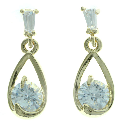 Cubic Zirconia Dangle-Earrings With Crystal Accents  Gold-Tone Color #2773