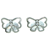 Bow Stud-Earrings With Crystal Accents  Silver-Tone Color #2778