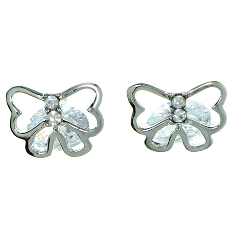 Bow Stud-Earrings With Crystal Accents  Silver-Tone Color #2778