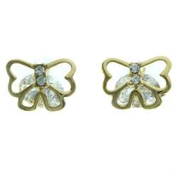 Cubic Zirconia Bow Stud-Earrings  With Crystal Accents Gold-Tone Color #2777