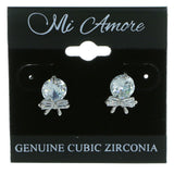 Bow Stud-Earrings With Crystal Accents  Silver-Tone Color #2780
