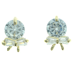 Cubic Zirconia Bow Stud-Earrings  With Crystal Accents Gold-Tone Color #2779