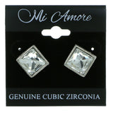 Square Shaped Stud-Earrings With Crystal Accents  Silver-Tone Color #2785