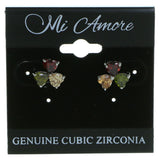 Three Hearts Stud-Earrings With Crystal Accents Silver-Tone & Multi Colored #2789
