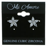 Flower Stud-Earrings With Crystal Accents  Silver-Tone Color #2793