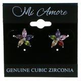 Flower Stud-Earrings With Crystal Accents Silver-Tone & Multi Colored #2794