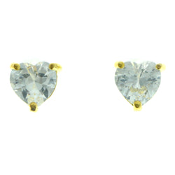 Cubic Zirconia Heart Stud-Earrings  With Crystal Accents Gold-Tone Color #2807